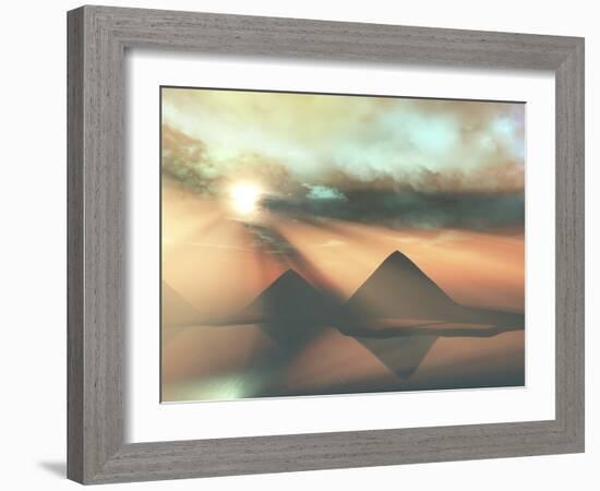 Sunrays Shine Down On Three Pyramids Along the Nile River On the Giza Plateau-Stocktrek Images-Framed Photographic Print
