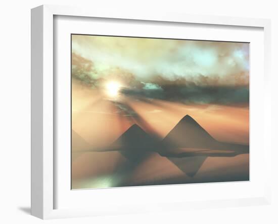 Sunrays Shine Down On Three Pyramids Along the Nile River On the Giza Plateau-Stocktrek Images-Framed Photographic Print