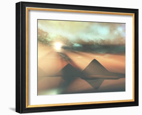 Sunrays Shine Down On Three Pyramids Along the Nile River On the Giza Plateau-Stocktrek Images-Framed Photographic Print