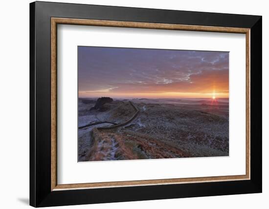 Sunrise and Hadrian's Wall National Trail in Winter-Peter Barritt-Framed Photographic Print