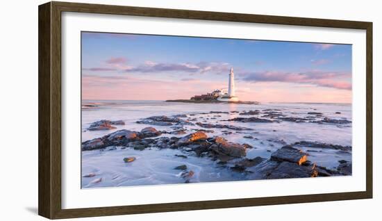 Sunrise and Sea over St Mary's Lighthouse, Whitley Bay, Tyne and Wear-Andy Redhead-Framed Photographic Print