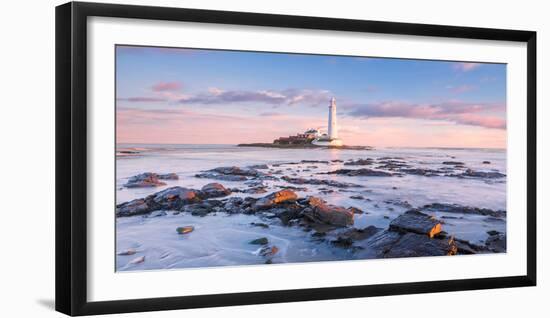 Sunrise and Sea over St Mary's Lighthouse, Whitley Bay, Tyne and Wear-Andy Redhead-Framed Photographic Print