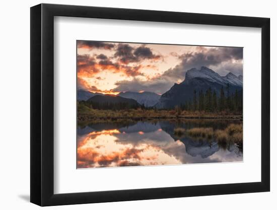 Sunrise and storm clouds at Vermillion Lakes with Mount Rundle in autumn, Canada-Jon Reaves-Framed Photographic Print