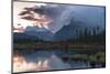 Sunrise and storm clouds at Vermillion Lakes with Mount Rundle in autumn, Canada-Jon Reaves-Mounted Photographic Print
