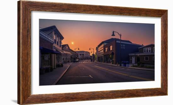 Sunrise and Wildfire Smoke over the Mystic Downtown in Connecticut, the Old City Skyline, and Build-Sanghwan Kim-Framed Photographic Print