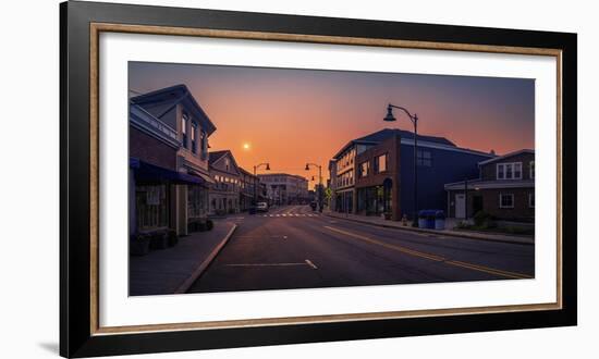 Sunrise and Wildfire Smoke over the Mystic Downtown in Connecticut, the Old City Skyline, and Build-Sanghwan Kim-Framed Photographic Print