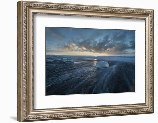 Sunrise at Diamond Beach in Iceland with Ice Blocks-Niki Haselwanter-Framed Photographic Print