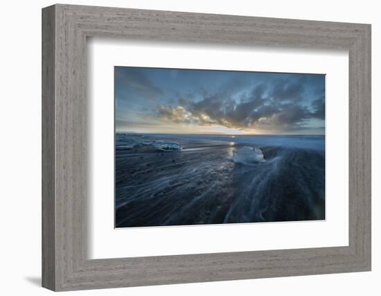 Sunrise at Diamond Beach in Iceland with Ice Blocks-Niki Haselwanter-Framed Photographic Print