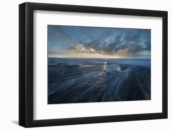 Sunrise at Diamond Beach in Iceland with Ice Blocks-Niki Haselwanter-Framed Photographic Print