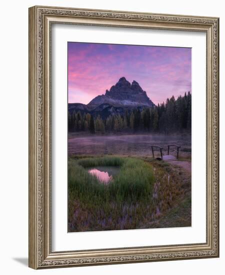 Sunrise at Lago Antorno with the Tre Cime di Lavaredo in the background, Dolomites, Italy-Karen Deakin-Framed Photographic Print