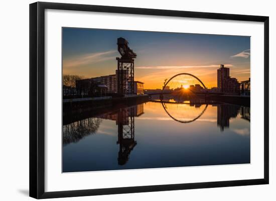 Sunrise at the Clyde Arc (Squinty Bridge), Pacific Quay, Glasgow, Scotland, United Kingdom, Europe-Karen Deakin-Framed Photographic Print