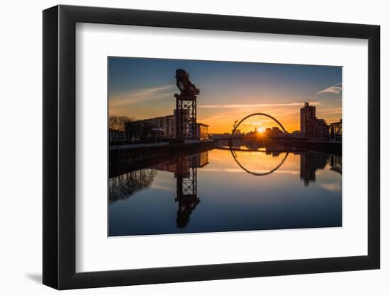 Sunrise at the Clyde Arc (Squinty Bridge), Pacific Quay, Glasgow, Scotland, United Kingdom, Europe-Karen Deakin-Framed Photographic Print