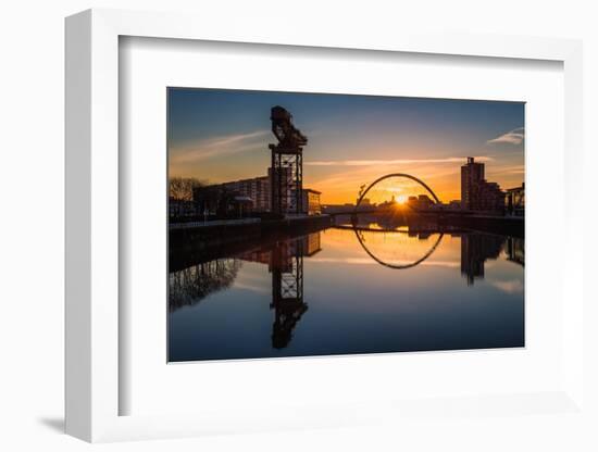 Sunrise at the Clyde Arc (Squinty Bridge), Pacific Quay, Glasgow, Scotland, United Kingdom, Europe-Karen Deakin-Framed Photographic Print