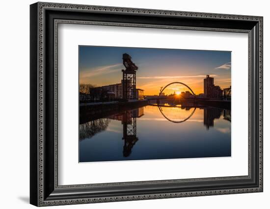 Sunrise at the Clyde Arc (Squinty Bridge), Pacific Quay, Glasgow, Scotland, United Kingdom, Europe-Karen Deakin-Framed Photographic Print