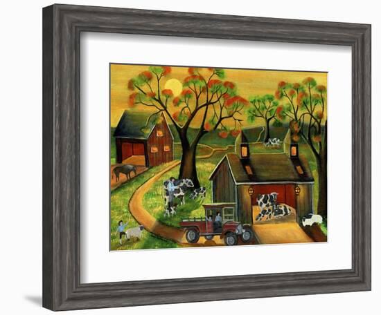 Sunrise Autumn Cow and Sheep Barnyard-Cheryl Bartley-Framed Giclee Print