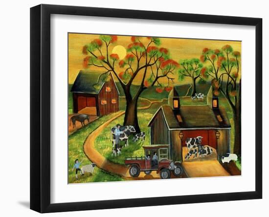 Sunrise Autumn Cow and Sheep Barnyard-Cheryl Bartley-Framed Giclee Print