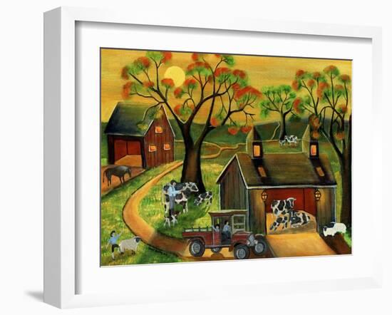 Sunrise Autumn Cow and Sheep Barnyard-Cheryl Bartley-Framed Giclee Print