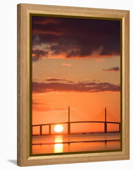 Sunrise Behind Sunshine Skyway Bridge, Florida, USA-Jerry & Marcy Monkman-Framed Premier Image Canvas