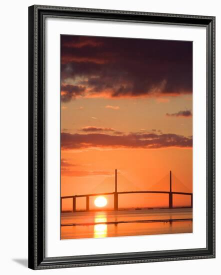 Sunrise Behind Sunshine Skyway Bridge, Florida, USA-Jerry & Marcy Monkman-Framed Photographic Print