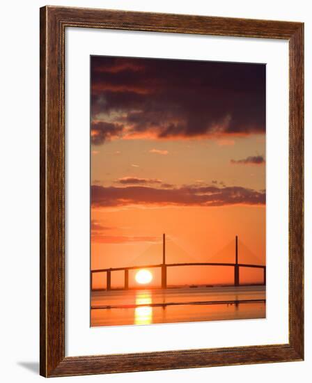 Sunrise Behind Sunshine Skyway Bridge, Florida, USA-Jerry & Marcy Monkman-Framed Photographic Print