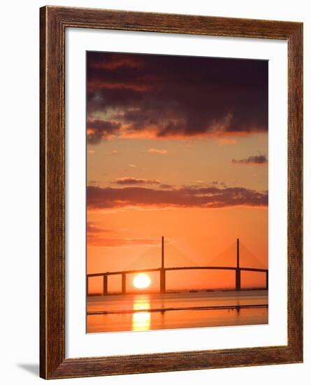 Sunrise Behind Sunshine Skyway Bridge, Florida, USA-Jerry & Marcy Monkman-Framed Photographic Print