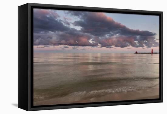 Sunrise Clouds over Lake Michigan and the Grand Haven Lighthouse in Grand Haven, Michigan, Usa-Chuck Haney-Framed Premier Image Canvas