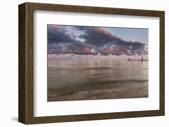 Sunrise Clouds over Lake Michigan and the Grand Haven Lighthouse in Grand Haven, Michigan, Usa-Chuck Haney-Framed Photographic Print