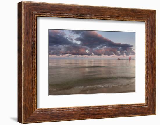 Sunrise Clouds over Lake Michigan and the Grand Haven Lighthouse in Grand Haven, Michigan, Usa-Chuck Haney-Framed Photographic Print