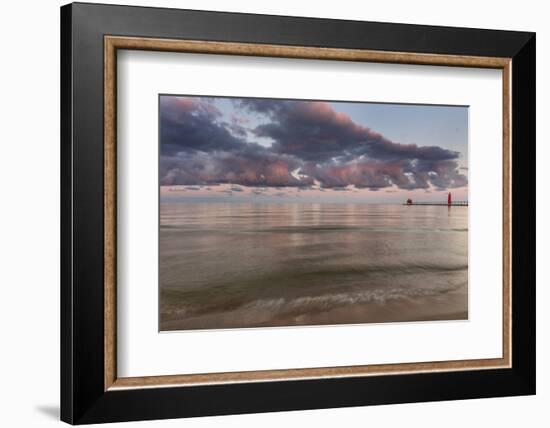 Sunrise Clouds over Lake Michigan and the Grand Haven Lighthouse in Grand Haven, Michigan, Usa-Chuck Haney-Framed Photographic Print