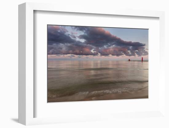 Sunrise Clouds over Lake Michigan and the Grand Haven Lighthouse in Grand Haven, Michigan, Usa-Chuck Haney-Framed Photographic Print