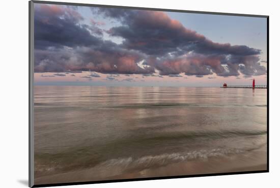 Sunrise Clouds over Lake Michigan and the Grand Haven Lighthouse in Grand Haven, Michigan, Usa-Chuck Haney-Mounted Photographic Print