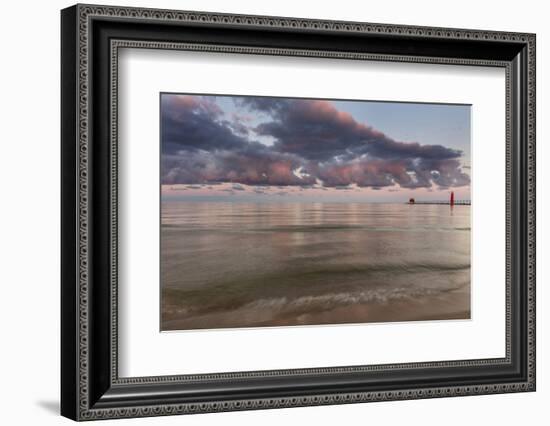 Sunrise Clouds over Lake Michigan and the Grand Haven Lighthouse in Grand Haven, Michigan, Usa-Chuck Haney-Framed Photographic Print