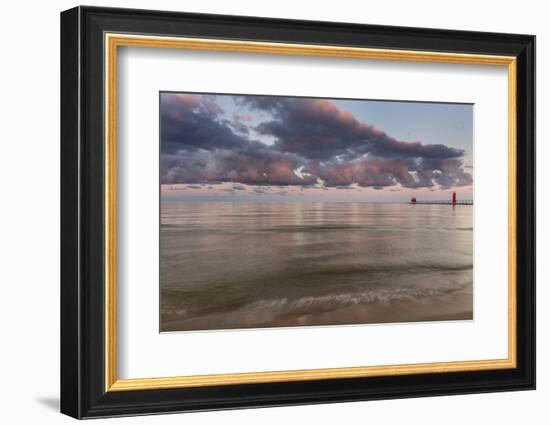 Sunrise Clouds over Lake Michigan and the Grand Haven Lighthouse in Grand Haven, Michigan, Usa-Chuck Haney-Framed Photographic Print