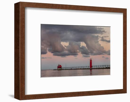 Sunrise Clouds over Lake Michigan and the Grand Haven Lighthouse in Grand Haven, Michigan, Usa-Chuck Haney-Framed Photographic Print