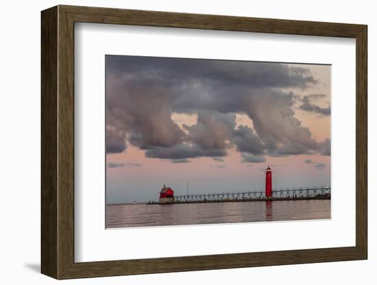 Sunrise Clouds over Lake Michigan and the Grand Haven Lighthouse in Grand Haven, Michigan, Usa-Chuck Haney-Framed Photographic Print