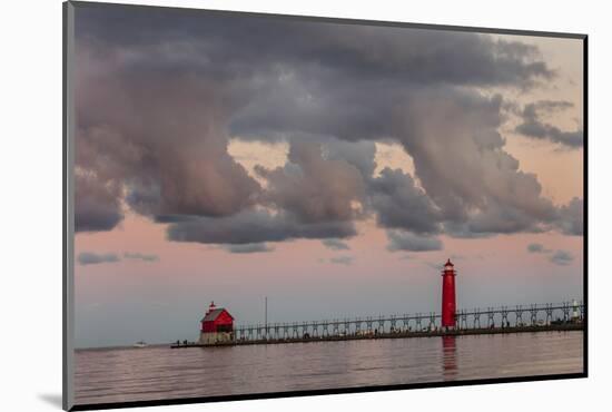 Sunrise Clouds over Lake Michigan and the Grand Haven Lighthouse in Grand Haven, Michigan, Usa-Chuck Haney-Mounted Photographic Print
