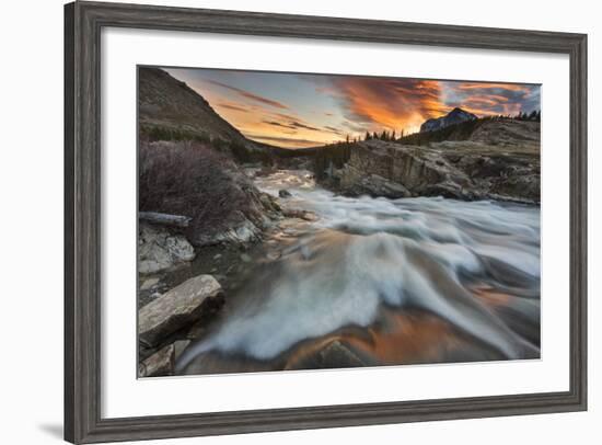 Sunrise Clouds over Swiftcurrent Falls, Glacier NP, Montana, USA-Chuck Haney-Framed Photographic Print