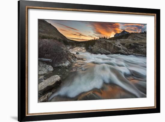 Sunrise Clouds over Swiftcurrent Falls, Glacier NP, Montana, USA-Chuck Haney-Framed Photographic Print
