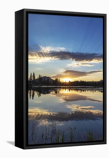 Sunrise clouds reflecting into Sprague Lake in Rocky Mountain National Park, Colorado, USA-Chuck Haney-Framed Premier Image Canvas