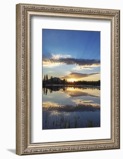 Sunrise clouds reflecting into Sprague Lake in Rocky Mountain National Park, Colorado, USA-Chuck Haney-Framed Photographic Print