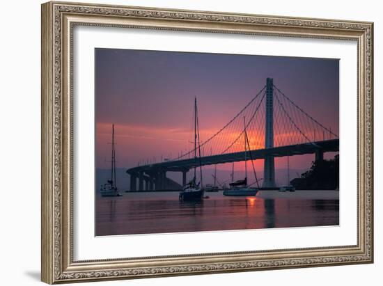 Sunrise Glow Behind East Span Bay Bridge Boat Harbor Oakland Treasure Island-Vincent James-Framed Photographic Print