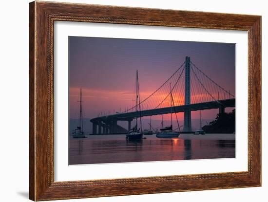 Sunrise Glow Behind East Span Bay Bridge Boat Harbor Oakland Treasure Island-Vincent James-Framed Photographic Print