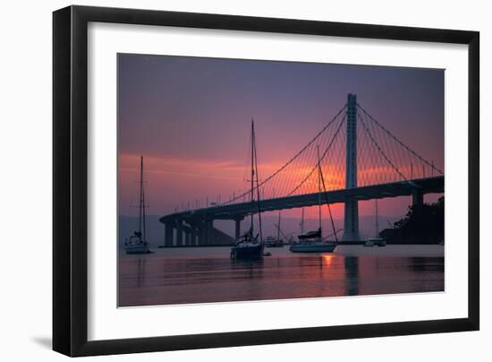 Sunrise Glow Behind East Span Bay Bridge Boat Harbor Oakland Treasure Island-Vincent James-Framed Photographic Print