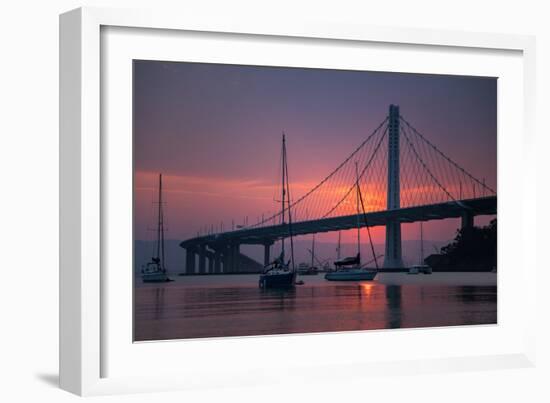 Sunrise Glow Behind East Span Bay Bridge Boat Harbor Oakland Treasure Island-Vincent James-Framed Photographic Print