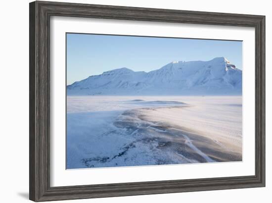 Sunrise, Hiorthfjellet Mountain and Adventtoppen Mountain across Adventdalen, Spitsbergen-Stephen Studd-Framed Photographic Print