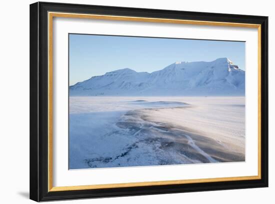 Sunrise, Hiorthfjellet Mountain and Adventtoppen Mountain across Adventdalen, Spitsbergen-Stephen Studd-Framed Photographic Print