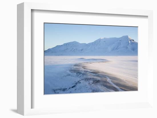 Sunrise, Hiorthfjellet Mountain and Adventtoppen Mountain across Adventdalen, Spitsbergen-Stephen Studd-Framed Photographic Print