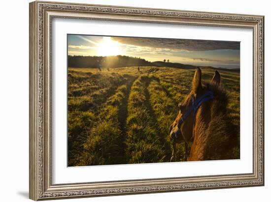 Sunrise Horseback Riding On Easter Island, Chile-Karine Aigner-Framed Photographic Print