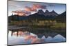 Sunrise in autumn at Three Sisters Peaks near Banff National Park, Canmore-Jon Reaves-Mounted Photographic Print