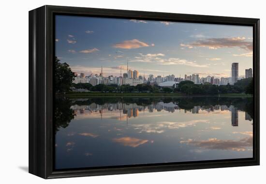 Sunrise in Ibirapuera Park with a Reflection of the Sao Paulo Skyline-Alex Saberi-Framed Premier Image Canvas